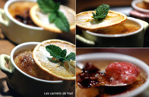 Petite crème brulée à la menthe sur petits morceaux de fraises…-2