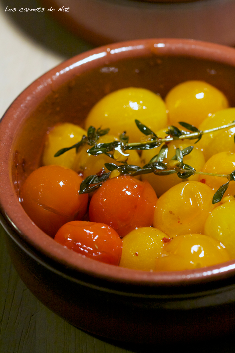 Tomates cerises au miel et au thym
